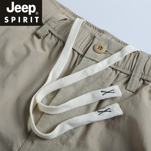 JEEP SPIRIT夏季日系复古多口袋工装短裤男宽松直筒户外速干纯色做旧五分裤潮 卡其色 9905抽绳版 S
