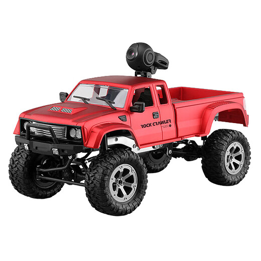 BURJUMAN remote-controlled pickup truck climbing car rc remote-controlled off-road pickup truck with camera, four-wheel drive climbing off-road vehicle, children's electric car, red hollow wheel, no mobile phone remote control and camera, standard one battery, about 30 minutes of play time