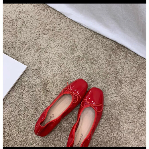 Jingpufei Bogen mit flachem Mund flacher Einzelschuhe für Frauen Ballettschuhe rot 2025 J683-4 Rot 38
