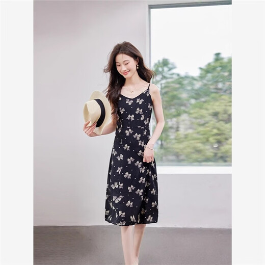 Si Jie Shanghai Endi Kleidung Dongguan Stadt Han Duoyi Kleidung Bow Hosenteil Kleid Französisch Blumen Sommer 9928 Schwarzes Kleid S