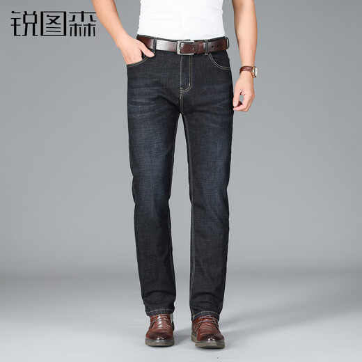 Ruitusen men's loose straight jeans 2025 new spring and autumn large-size casual and versatile men's mid-to-high waist trousers summer [main recommendation] 687 black 32 (recommended 125-135Jin [Jin equals 0.5 kg])