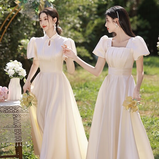 
Qili Miao Champagne Color Bridesmaid Clothing 2025 Summer New Satin Bride Sister Group Dress Long Performance Clothing 831 Champagne Color D Long Style One Size m