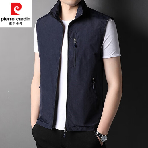 皮尔卡丹（pierre cardin）春夏季薄款立领钓鱼马甲男工装背心户外休闲男装潮流无袖坎肩外套 卡其色 夹克背心686 XL