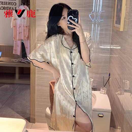 Yalu Internet Celebrity Nachthemd für Frauen im Sommer Dünne Eisseide Kurzärärmische Damen Pyjama im Sommer Cool und komfortable Heimkleidung CWS-9901# M [75-100Jin [Jin ist 0,5 kg]]