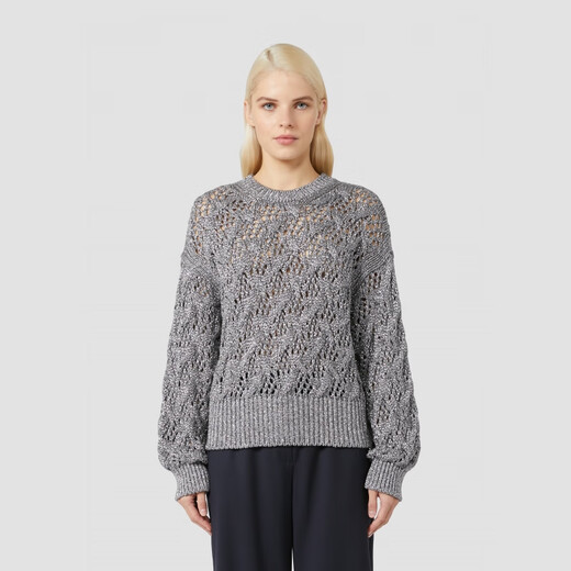 MaxMara 2025早秋新品女装菱纹钩花针织毛衣6366145106 灰色 XS