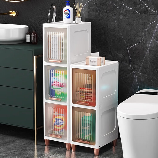 JD Logistics Kitchen gap flip cabinet cabinet food storage cabinet bathroom narrow gap storage cabinet narrow cabinet 25 sides wide 90 degree flip + high cabinet legs transparent tea 6 layers