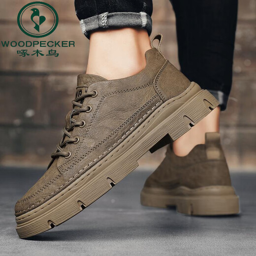 Zapatos para hombres de Woodpecker 2025 NUEVA Autumn Workwear Boots Martin Boots Men's Low Top Casual Shoes Sombrá de suela suave Zapatos de moda 9903 Brown 39