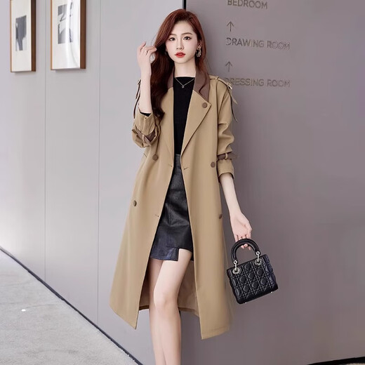 Romon (Romon) Trench Coat pour les femmes avec une veste de blocage de couleur britannique haut de gamme 2025 printemps et automne Nouvelle kaki de style moyen à la mode et polyvalent.