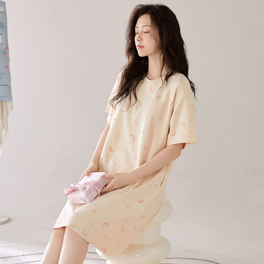 PALANDO Pure Cotton Damen-Pyjamas mit Brustpolster weicher hautfreundlicher Kurzärmel-Nachthemd im Sommer Cool Home Mode Pyjamas außerhalb Pa-Yx-Women-X12529 M
