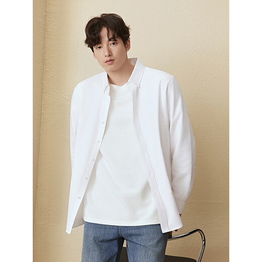 GXG men's Oxford textured shirt commuter business shirt skin-friendly white 170/M