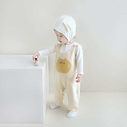 Ying's spring and autumn children's overalls baby fashionable cotton jumpsuits for boys and girls cartoon outing clothes baby rompers trousers light yellow_cartoon overalls 66cm