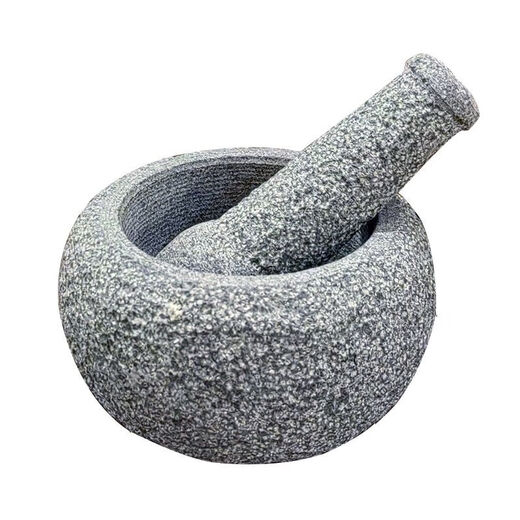 Natural stone garlic pounder stone mortar household handmade old-fashioned stone mortar grinder tea art ornaments garlic pound medicine jar retro lychee noodles outer diameter 12CM with hammer