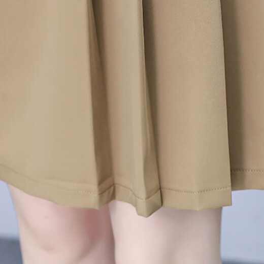 OLJ高档品牌连衣裙女2025年夏季新款高级感显瘦优雅干练百褶拼接裙子 卡其色 L 90-115斤