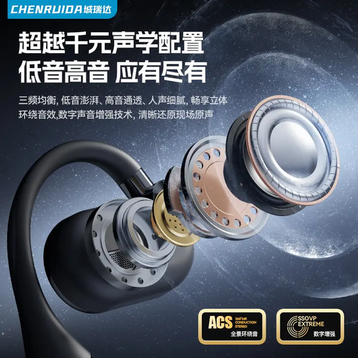 Chengruida AI instant translation Bluetooth headset, smart headset, open-type non-in-ear 2025 latest ultra-long battery life call noise reduction bean bag sports power bank earphones, mysterious black | panoramic surround sound quality / ultra-long battery life, suitable for Apple, Huawei, Xiaomi vivo oppo