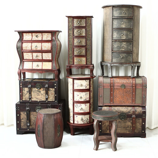 Oligo Collection - European retro home wooden box cabinet storage storage box decorative ornament photography props Deep purple 60104-12801 Single piece/set