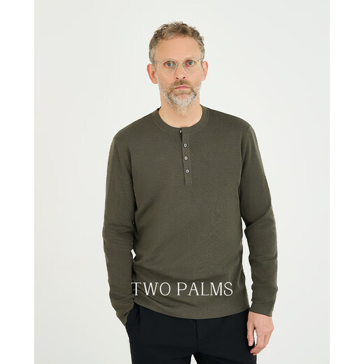 TWO PALMS imported 100% Merino wool Henry collar sweater men's sweater thin spring and autumn black L