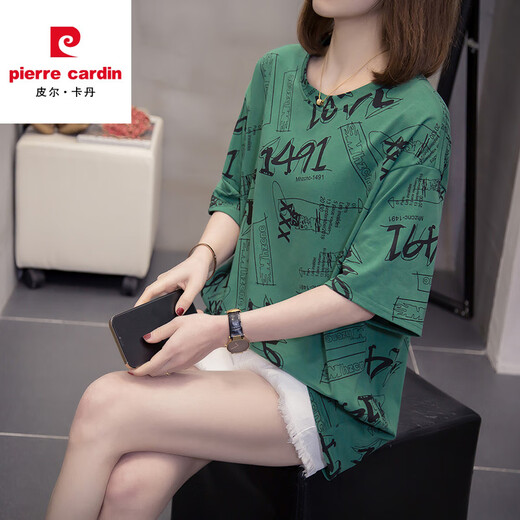 皮尔卡丹2025夏装加大码含棉短袖T恤女胖mm遮肚子宽松显瘦休闲百搭上衣女 6628黄色 L 【90-120斤左右】