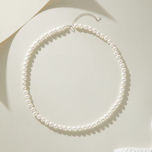 Beijing Gold Trading Center Co., Ltd. classic pearl necklace white millet beads imitation pearls and oyster beads silver chain as a birthday gift for mom, about 6-6.5mm
