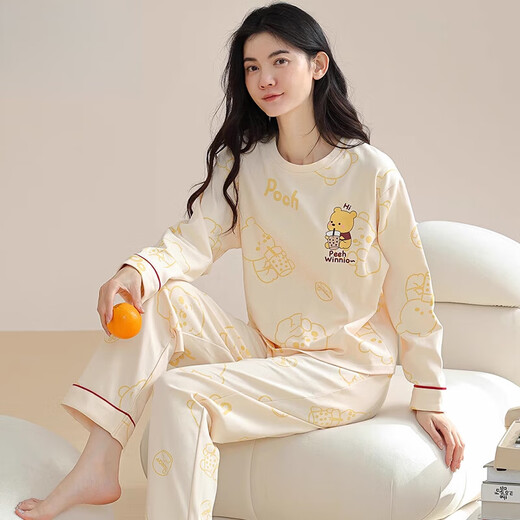 
Yalu pajamas for women in spring and summer pure cotton long sleeves large size summer 2025 new cotton home clothing set can be worn outside NSN-9901 free M (80-100Jin [Jin equals 0.5 kg])