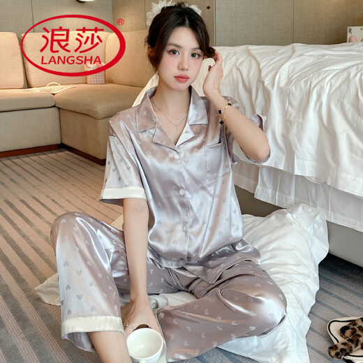 Langsha Love Amor Print Pajamas Summer Summer Fino Cool Silk Silk Slewer Sweet Watser Ropa para la ropa se puede usar fuera de YFY-9905 [pantalones de manga corta] L [sugerido 100-120 Jin [Jin equivale a 0.5 kg]]