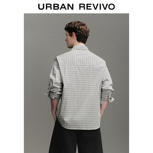 UR2026 spring new men's retro casual plaid cotton long-sleeved cardigan shirt UMF250083 blue plaid S