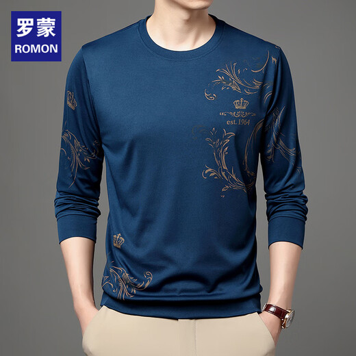 Romon (Romon) mittlerer und junger Sommereis-Eisseice Long-Ärmeln T-Shirt Dünner runder Hals 2023 Neuer Männer mit mittleren Altersbasis T-Shirt Trend B6627 Upper Green M 165/105/48100-120jin [Jin gleich 0,5 kg]