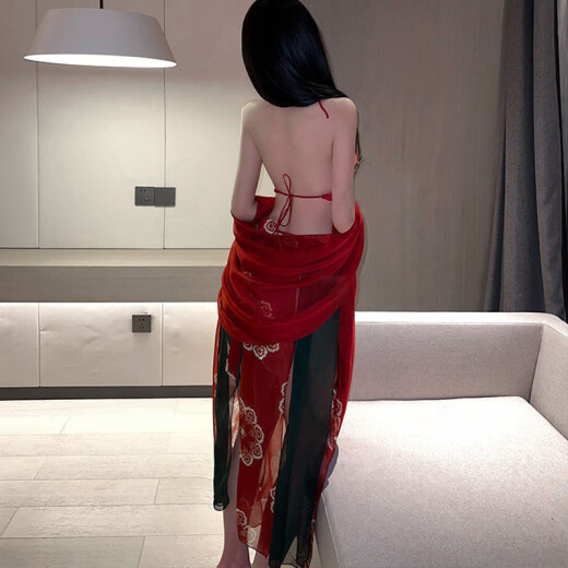 谜姬（Mizz zee）性感古风汉服睡衣服调情免脱制服诱惑装激情床上套装qqny 红色汉服套装+无线充电 均码 (建议80-130斤) 夫妻房事情趣助爱床上