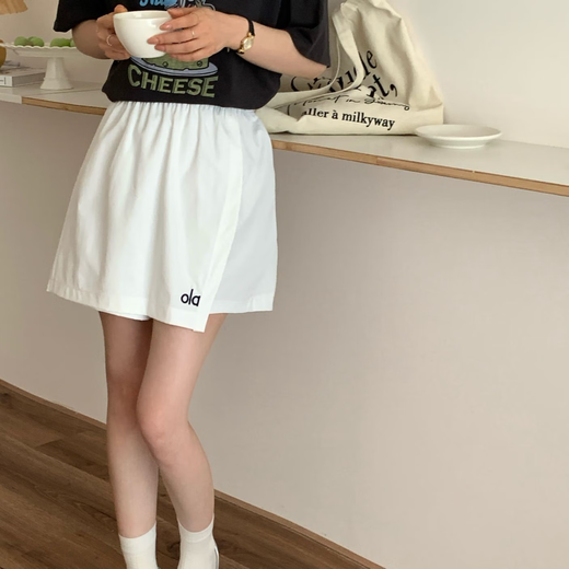 
2025 spring and summer new product Alo elastic waist wide-leg quick-drying fake two-piece women's shorts skirt and hip skirt Navy blue L (100-125Jin[Jin equals 0.5 kg])