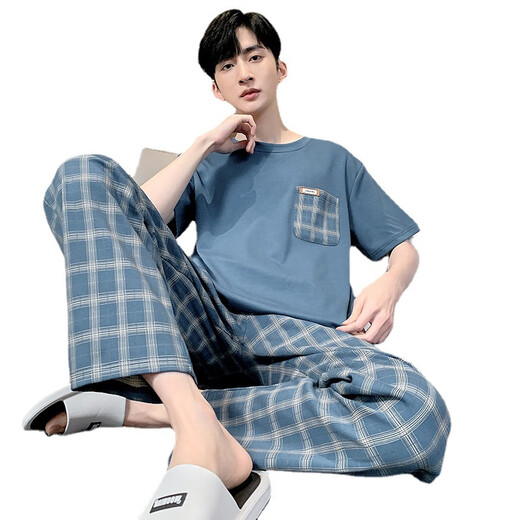 CarsemKeitn睡衣男士夏季短袖长裤简约家居服薄款棉质男大码青年学生休闲睡衣 QX3527 XL