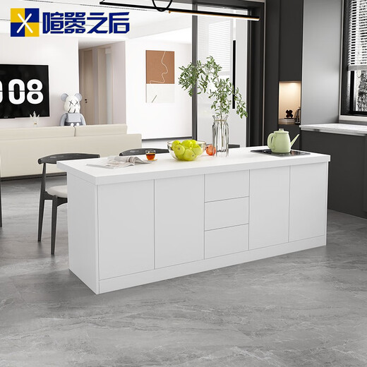 喧嚣之后风纯白岩板岛台一体开放式水中岛台料理台8E50 款式5岩板款2000*800*756