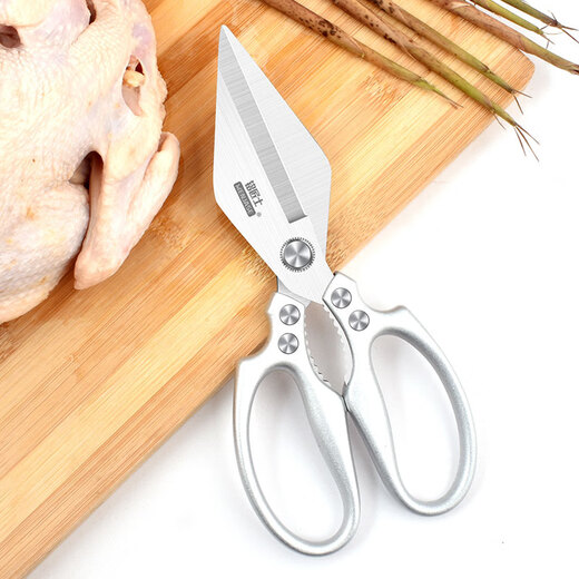 MEOD Ciseaux de cuisine importés d'Allemagne, grande tête, ciseaux de cuisine puissants, ciseaux ménagers pour os de poulet, de canard et d'oie, ciseaux alimentaires spéciaux pour barbecue, argent, ciseaux puissants pour couper les os durs