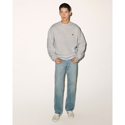 Abercrombie & Fitch Classic Little Elk Pattern American Warm Fleece Round Neck Sweatshirt 25 Autumn and Winter Men's 122-5535 Light Gray M (180/100A) The size is too large, it is recommended to size down