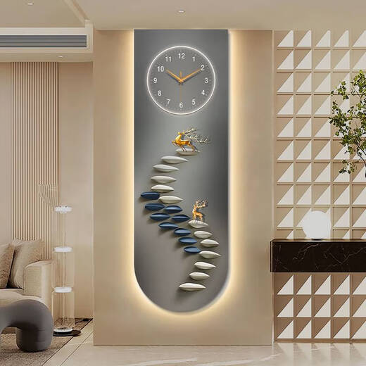 
Yonghuan Step by Step High Up U-shaped exquisite carving clock porch decoration painting, good creative LED warm light background wall lamp painting SXS4877 60*180cm UV fine carving + clock + no light