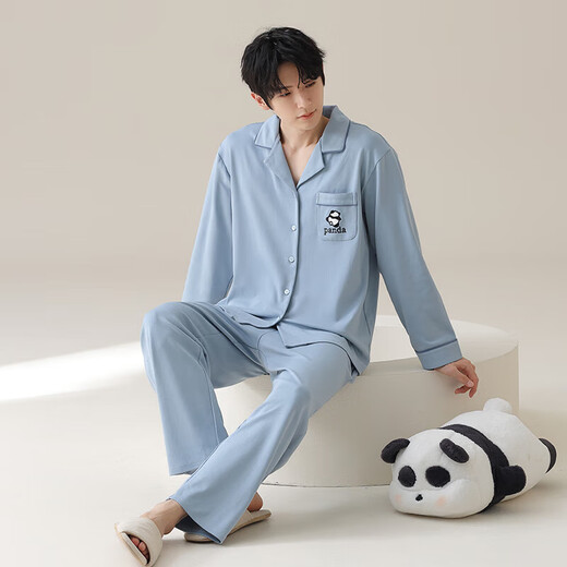 100% coton pur pyjamas de pyjamas et pantalon à manches longues à manches longues pour que les jeunes d'âge moyen et les jeunes sortent de style masculin T16805 [pantalon à manches longues] xl [120-140jin [Jin est égal à 0,5 kg]]]