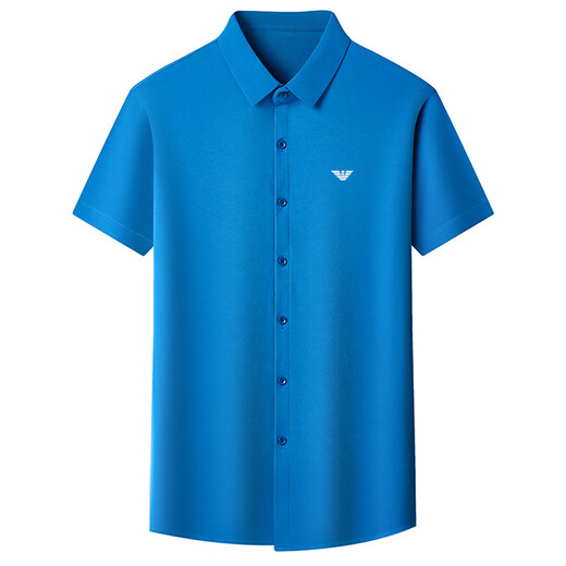 Qi Armania brand high-end men's short-sleeved shirt summer casual middle-aged and young people high-elastic mercerized cotton no-iron half-sleeved shirt trendy mechanical orchid 6628 model M 165 [recommended 95-120 Jin [Jin equals 0.5 kg]]