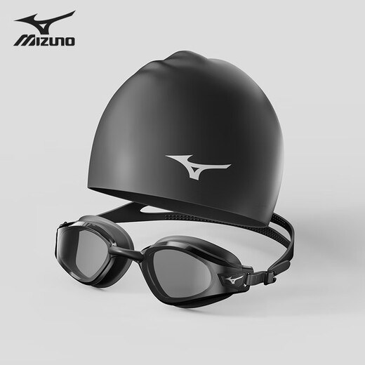Mizuno (MIZUNO) swimming trunks men's swimming cap swimming trunks swimming goggles three-piece set men's swimsuit anti-embarrassment professional training swim equipment set Black Samurai three-piece set-flat light without limit XL [height 170-180 weight 70-85kg]