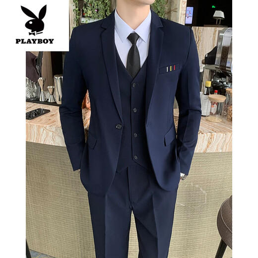
Playboy (PLAYBOY) men's suit Korean style slim wedding groomsmen's small suit jacket for young casual business formal dress for men black [suit + shirt] tie M