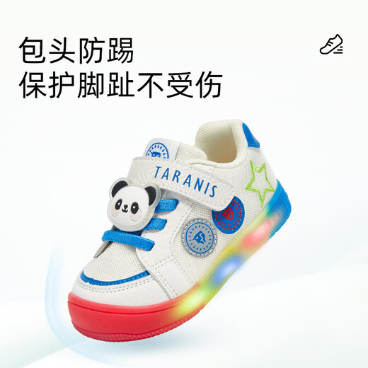 Tyrannis Flashing Light Shoes Autumn New Baby Boy Toddler Shoes Cartoon Breathable Children's Shoes Girls Anti-Kick Luminous Shoes White/Blue 19 Inner Length 13cm Suitable for Foot Length 12.0