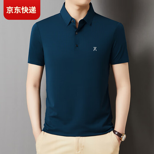 劲霸品牌男装短袖t恤桑蚕丝夏季休闲翻领男士Polo衫 【黑色】 699 XL 180/96A