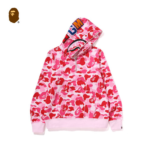 BAPE Men's Autumn and Winter 2024 Shark WGM Pattern Camouflage Hooded Half-Zip Sweatshirt 114010N Green GRX XL One Size