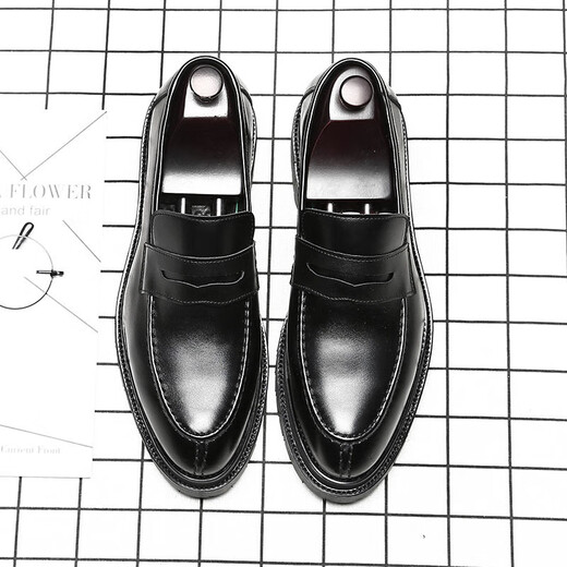 
UETEEY men's trendy British style lazy loafers business formal wear breathable casual leather shoes 9715-D black 38