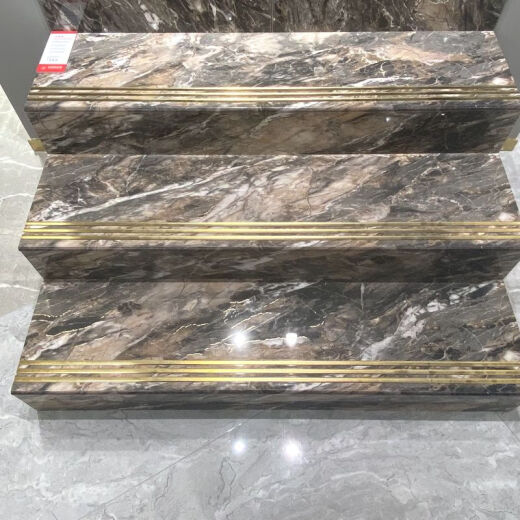 语森忆弧边淋釉楼梯踏步瓷砖470x1200防滑大理石地板砖一体原槽镀金梯级 12809-单片不含加工跟运费 470*1200