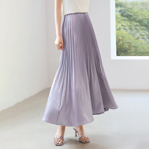 尚都比拉优雅黑色半身裙女夏季通勤褶皱鱼尾裙中长款A字裙 紫色  L 
