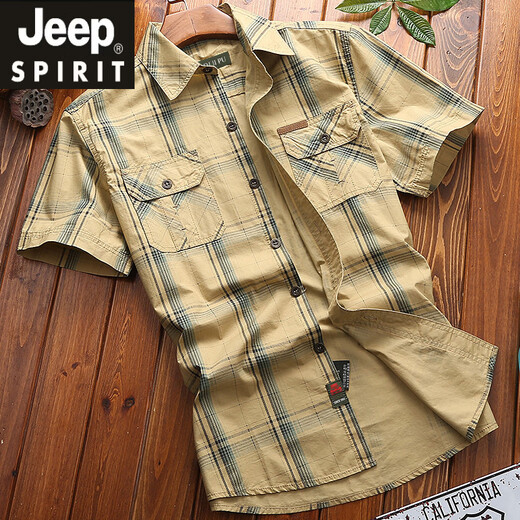 Jeep Spirit Jeep Summer d'âge moyen et jeune chemise à manches courtes décontractées pour hommes en liberté grande taille de papa à double poche équipe de travail militaire vert 5009 m
