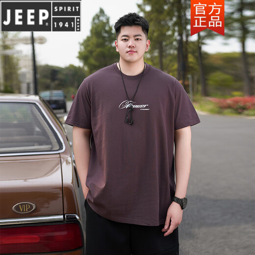 JEEP SPIRIT美式休闲大码纯棉短袖T恤男夏季潮流ins胖子宽松加肥加大圆领半袖 A6623-白色 2XL (建议140-160斤)