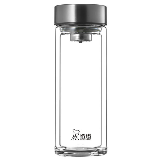 希诺（HEENOOR）玻璃杯双层隔热高硼硅杯子家用喝水男女便携车载水杯商务茶杯 E-6636-深绿-400ml-礼盒装