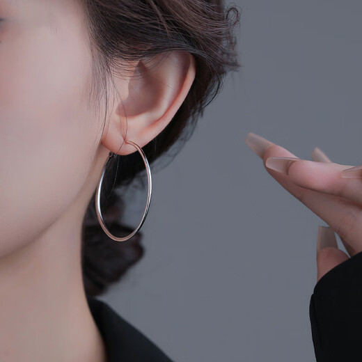 Nianfu S925 Silver Needle Plain Hoop Earrings Light Luxury Niche High-end Temperament Large Circle Earrings Mid-Autumn Festival Gift for Girls Plain Hoop Earrings 5cm S925 Silver Needle