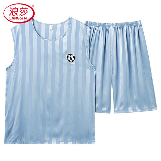 
LangSha (LangSha) men's pajamas, men's children's junior high school students ice silk summer thin vest pajamas pants summer large size home clothing Love 9901 Navy men XL men (120-140Jin [Jin equals 0.5 kg])