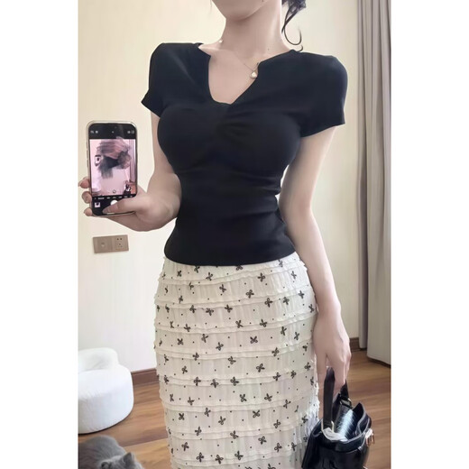 
DIEJIAONUO Dress Women's Clothing 2025 Summer New Korean atmosphere and temperament slim outfit women's suit gentle style 3895 top + skirt S