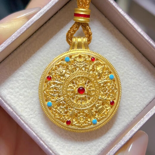 Excellent enamel pendant sweater chain, ancient method inheritance, new Chinese style hollow eight treasure compass clavicle chain gift for women, enamel color compass (gold within 0.2g) free brown